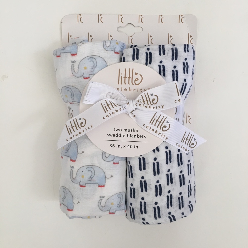 NEW Muslin Baby Blankets Elephants &  Black White Abstract  | Little Celebrity
